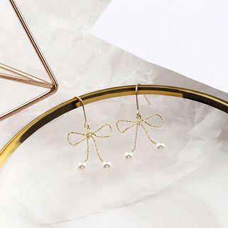 Faux Pearl Bow Dangle Earring 1 Pair - Gold - One Size