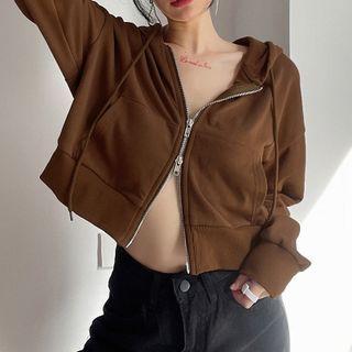 Plain Zip Long-sleeve Crop Light Jacket