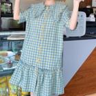 Short-sleeve Plaid Sailor Collar Dress