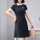 Short-sleeve Collar Striped Mini A-line Dress