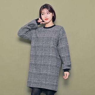 Puff-sleeve Glen-checked Dress