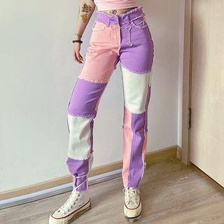 High-waist Color Block Wide-leg Pants