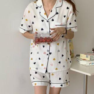 Elbow-sleeve Heart Print Sleep Shirt / Lounge Pants / Shorts / Set