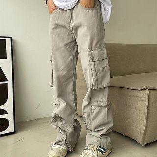 Low Waist Zip-detail Straight-fit Cargo Pants