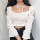 Lace Drawstring Long Sleeve Top