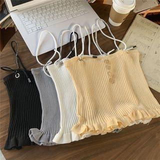 Ruffle Trim Ribbed Camisole Top
