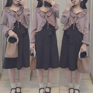 Plain Frill Trim Cropped Chiffon Jacket