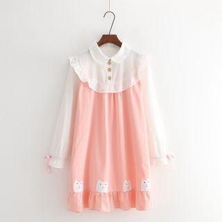 Frill Trim Panel Long-sleeve Dress