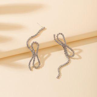 Rhinestone Bow Drop Earring 1 Pair - Stud Earring - Silver - One Size