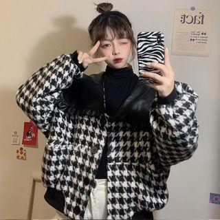 Sailor Collar Houndstooth Button Jacket