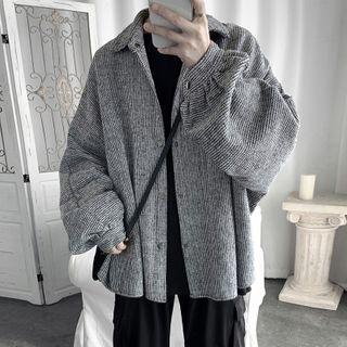 Puff-sleeve Tweed Buttoned Jacket
