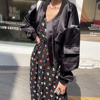 Drawstring-waist Flap-pocket Bomber Jacket