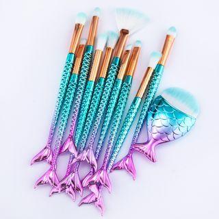 Set Of 11: Mermaid Tail Makeup Brush Set Of 11 - Mermaid Tail Makeup Brush - Gradient Blue & Purple - One Size