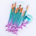 Set Of 11: Mermaid Tail Makeup Brush Set Of 11 - Mermaid Tail Makeup Brush - Gradient Blue & Purple - One Size