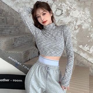 Melange Mock Neck Cropped Top