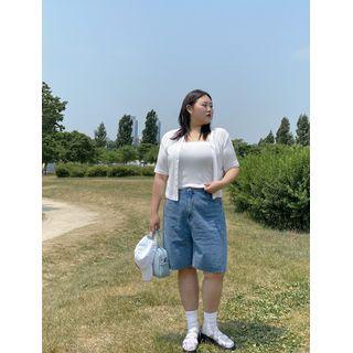 Plus Size Zip-detail Denim Bermuda Shorts