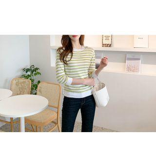 Set Of 2: 3/4-sleeve Striped Knit Top