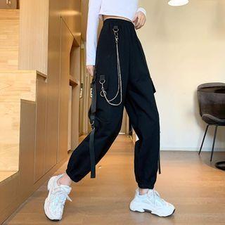 High-waist Oversized Chain Cargo Pants