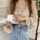 Long-sleeve V-neck Floral Top