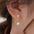 Rhinestone Faux Pearl Hoop Dangle Earring 1 Pair - Earrings - Gold - One Size