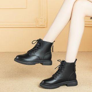 Genuine Leather Block Heel Lace Up Short Boots