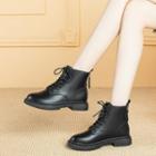 Genuine Leather Block Heel Lace Up Short Boots