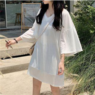 Plain V-neck T-shirt Dress