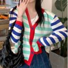 V-neck Irregular Striped Cardigan
