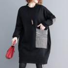 Long-sleeve Striped Panel Sweatshirt Dress Black - One Size