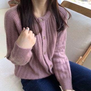 Plain Crewneck Long-sleeve Loose-fit Cardigan