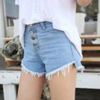 Frayed Asymmetric-hem Denim Shorts