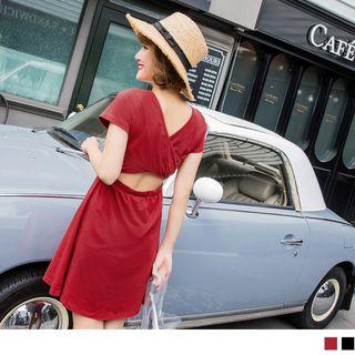 Cross Back Cutout Short Sleeve Dress