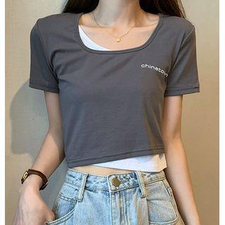 Mock Two-piece Asymmetrical Short-sleeve T-shirt
