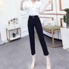 Set: V-neck Short-sleeve Shirt + Dress Pants