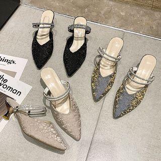 Rhinestone Pointy-toe Kitten-heel Mules