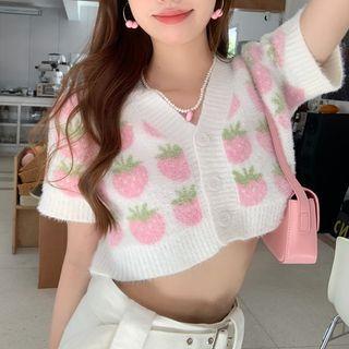 Short-sleeve Fruit Jacquard Knit Top White - One Size