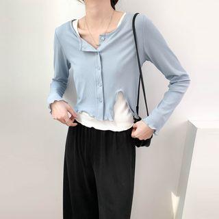 Round-neck Plain Split Cropped Cardigan / Plain Cropped Tank Top