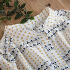 Short-sleeve Floral Print Dotted Blouse Light Yellow - One Size