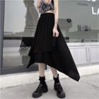 Plain Irregular Hem Midi A-line Skirt Black - One Size