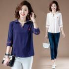 Embroidered 3/4-sleeve T Shirt