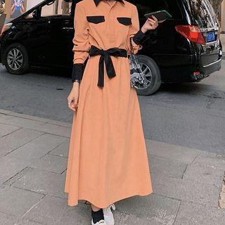 Lapel Single-breasted Panel Shirtdress