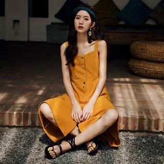 Buttoned Sleeveless Midi Shift Dress