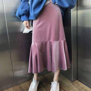 High Waist Velvet Midi Skirt
