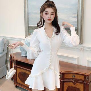 Long-sleeve Embellished Mini Dress