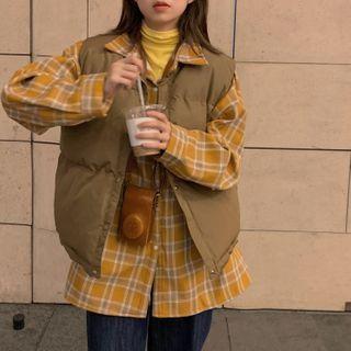Snap-button Padded Vest / Plaid Shirt
