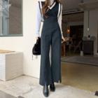 Piped Slit-hem Boot-cut Jumpsuit Black - One Size
