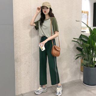 Raglan Short-sleeve T-shirt / Wide Leg Pants