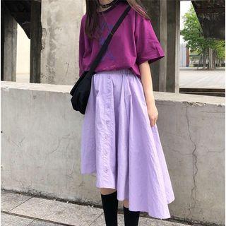 Printed Elbow-sleeve T-shirt / Asymmetric Midi Skirt