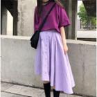Printed Elbow-sleeve T-shirt / Asymmetric Midi Skirt