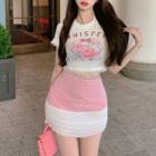 Short-sleeve Floral T-shirt / Pencil Skirt